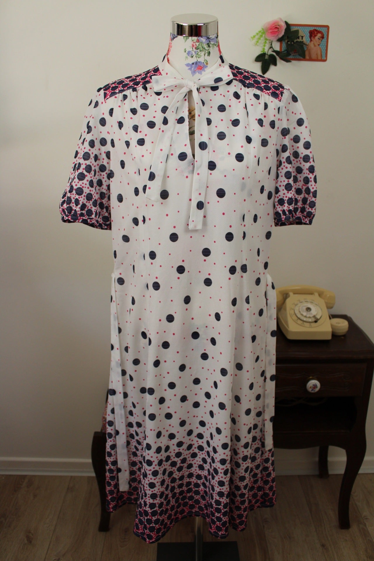 🌸🍒Robe vintage 70/80's col lavallière pois graphiques avec effet dégradé - Taille 40 - petit 42🍒🌸