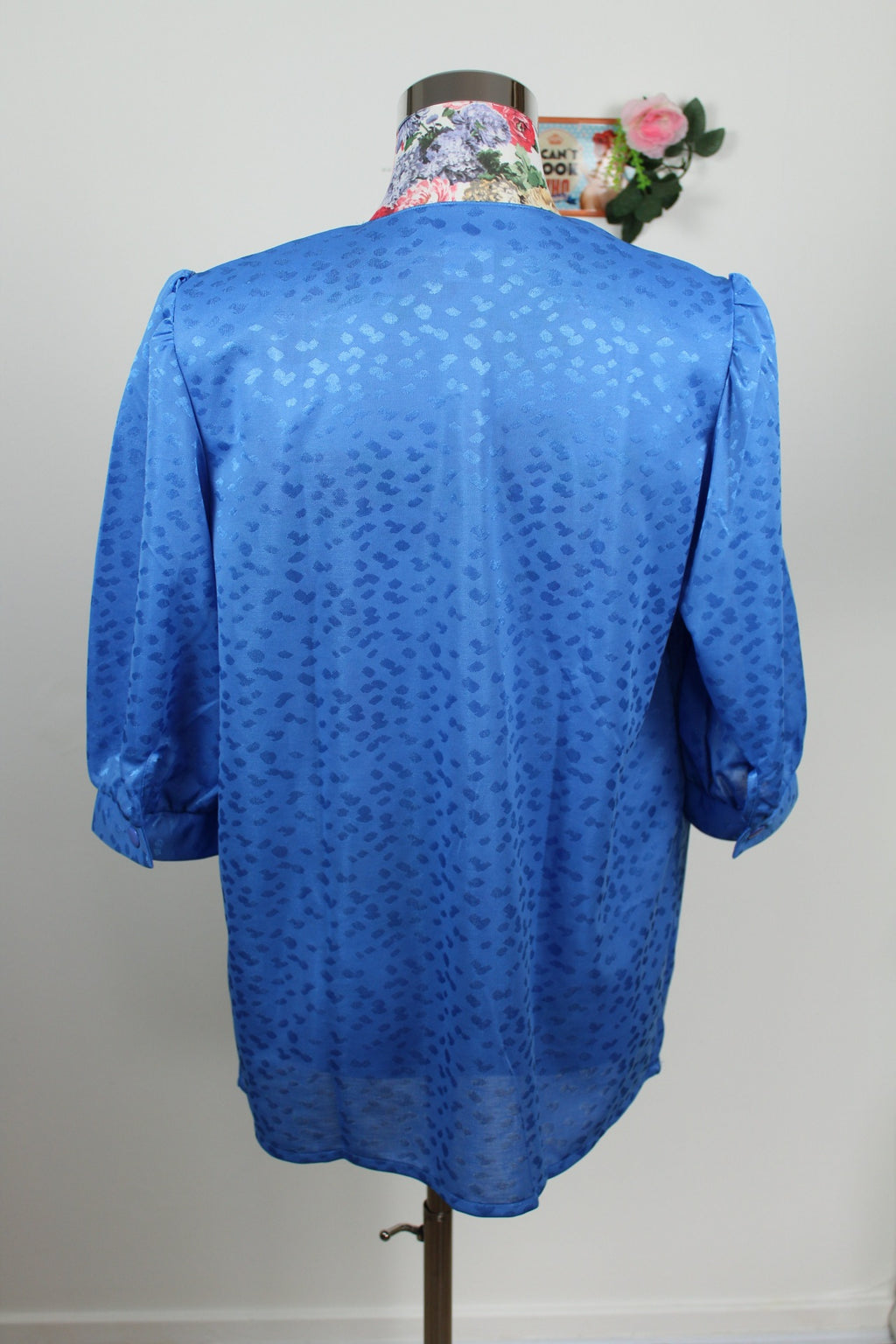 🌸Blouse vintage 80's bleu vif - motifs satinés léopard🍒