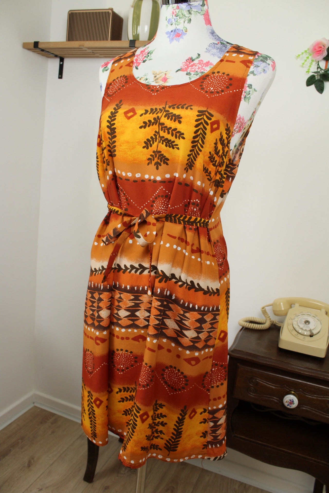 🌸🍒Robe vintage 90's motifs style ethnique façon coucher de soleil - Taille 38🍒🌸