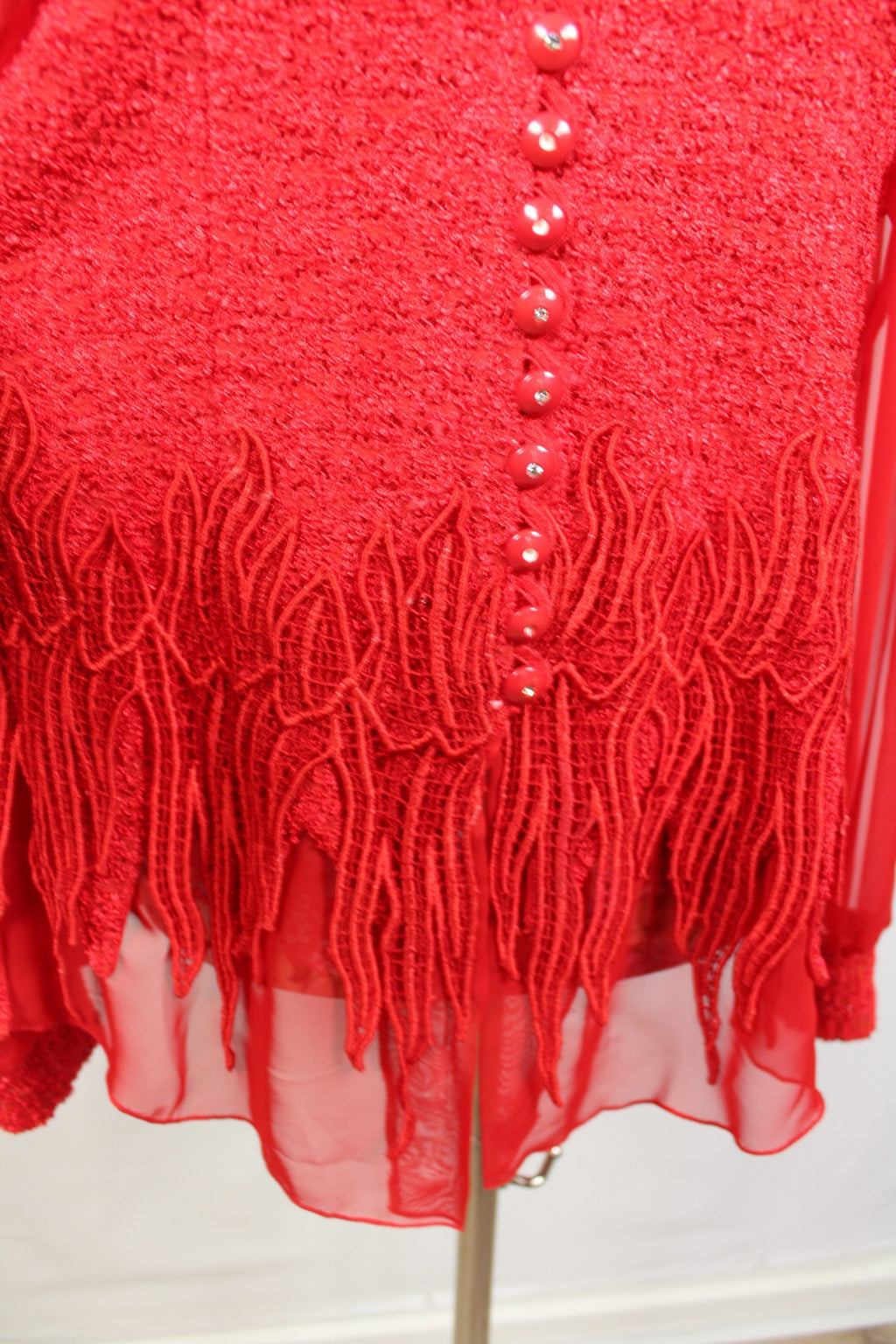 🎄Blouse rouge festive vintage 90's - dentelle, strass & manches transparentes - Look Noël glamour🎄