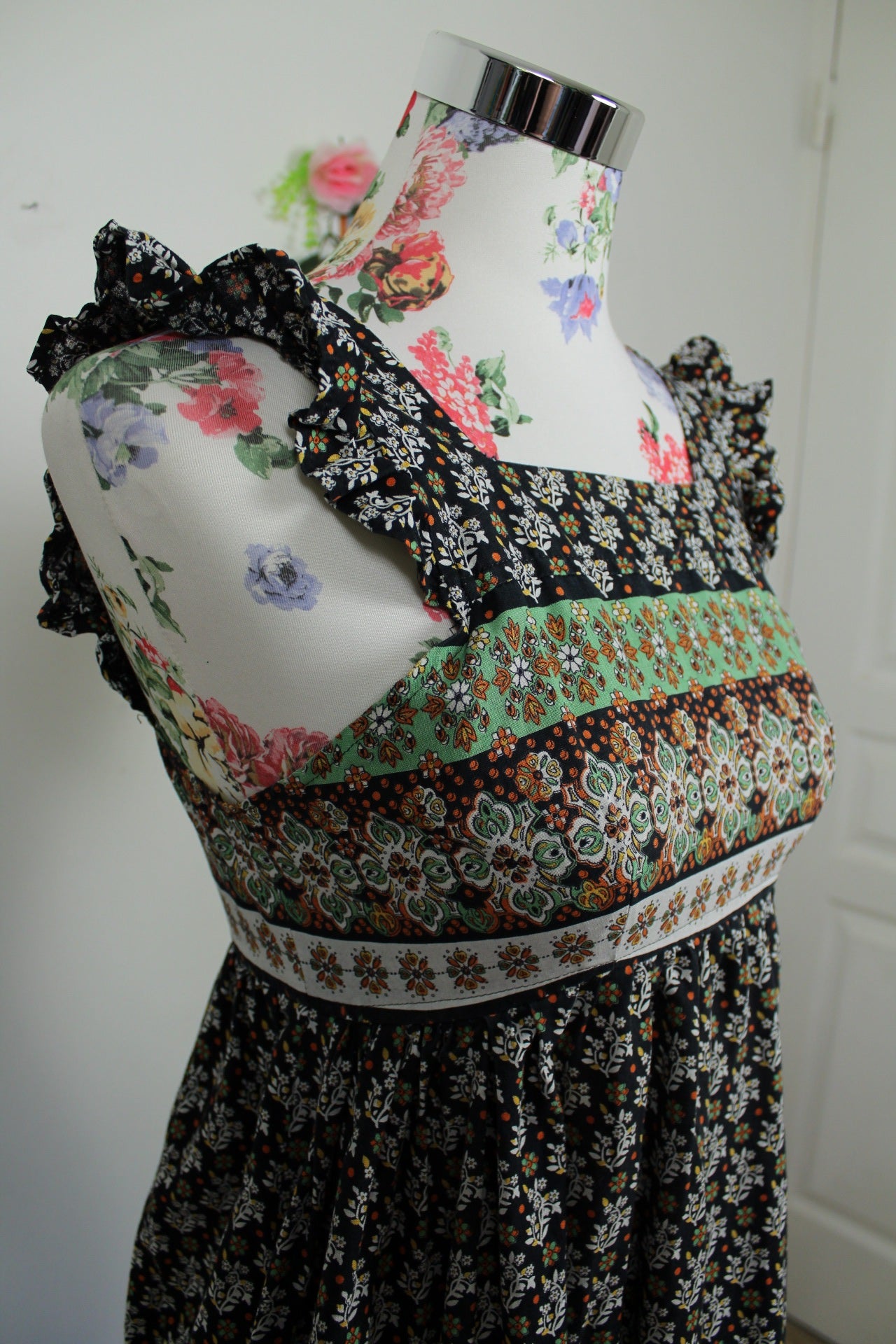 🌸🍒Robe vintage 70/80's esprit bohème/folk en coton fleuri - Taille 32 à 34🍒🌸