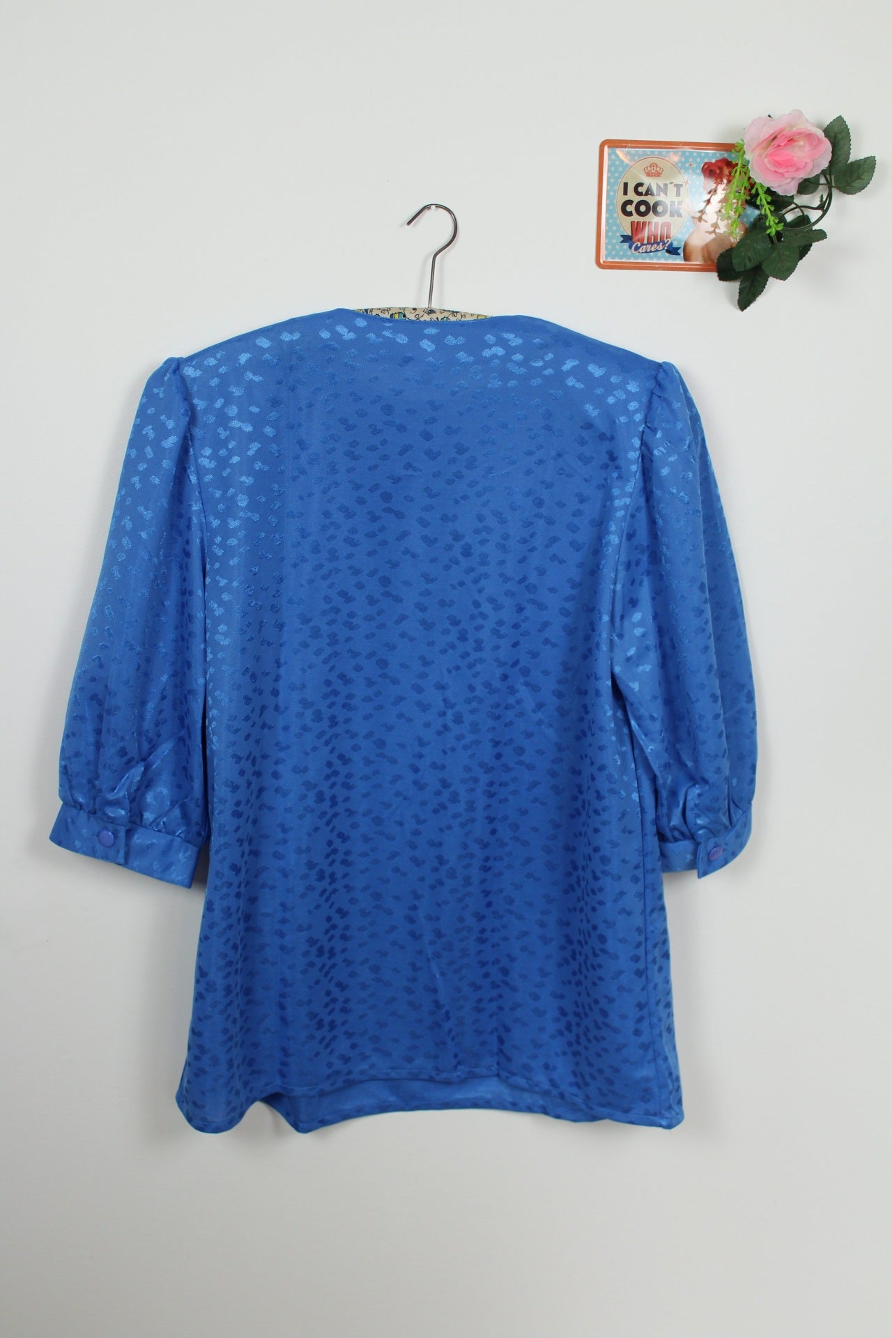 🌸Blouse vintage 80's bleu vif - motifs satinés léopard🍒