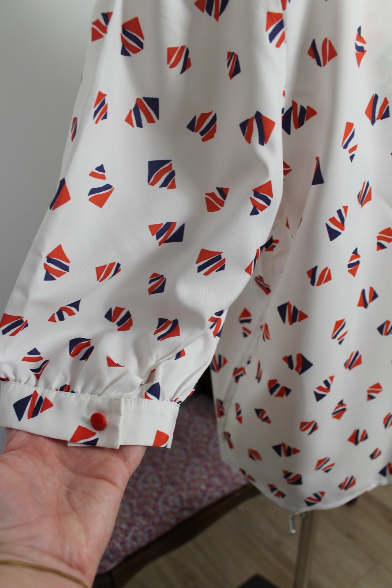 🌸🍒Chemisier vintage 80's blanc motifs géométriques - manches bouffantes - Taille 40/42