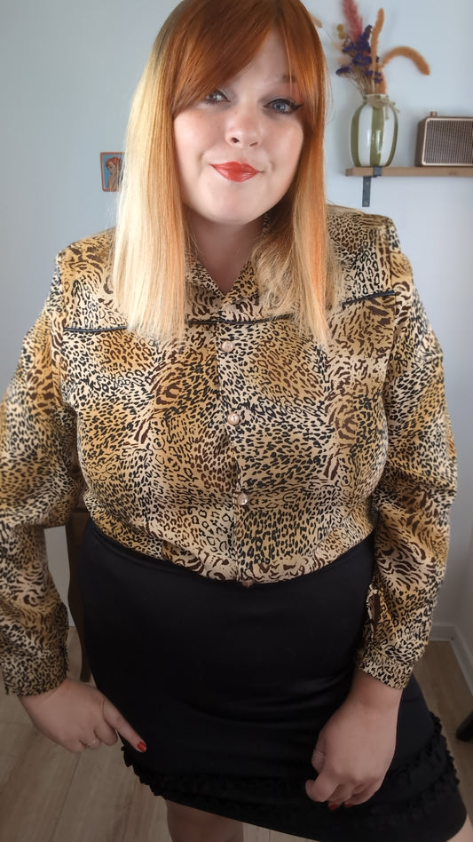 Chemise vintage années 90 imprimé animal chic léopard - Taille 42/44
