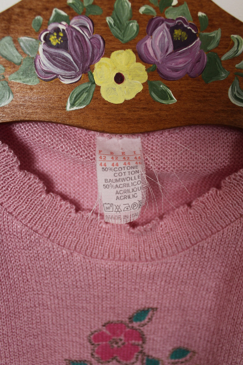 🌸🍒Pull vintage fleuri rose 70/80s en coton🍒🌸