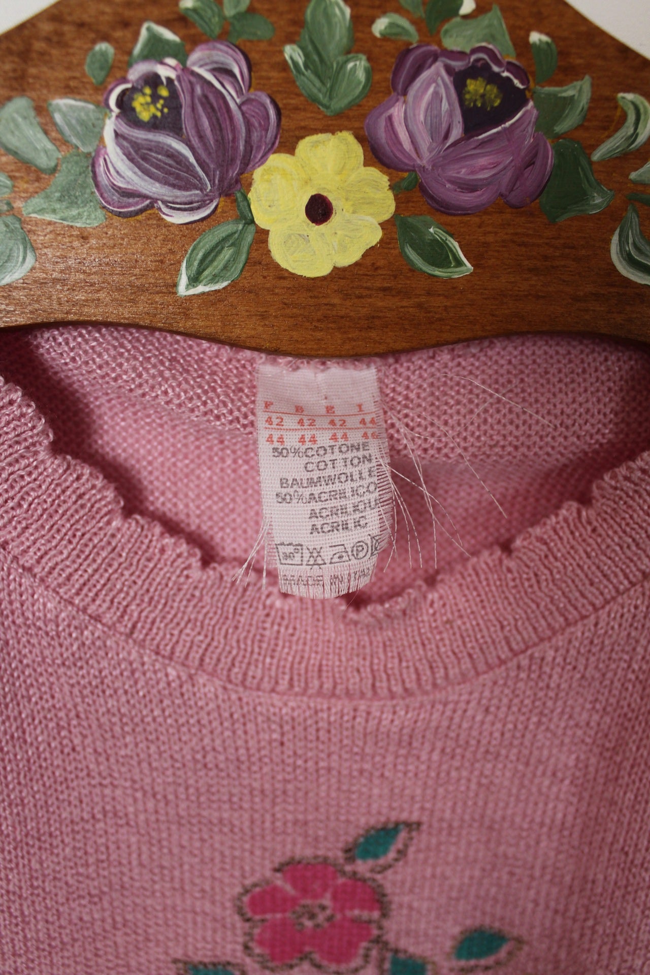 🌸🍒Pull vintage fleuri rose 70/80s en coton🍒🌸