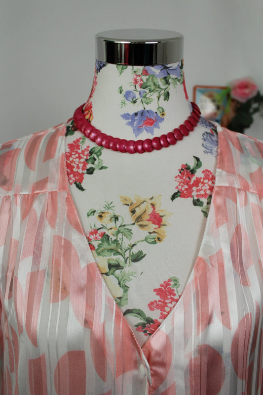 🌸🍒Collier vintage 80/90's perles plats en résine fuchsia nacrée🍒🌸