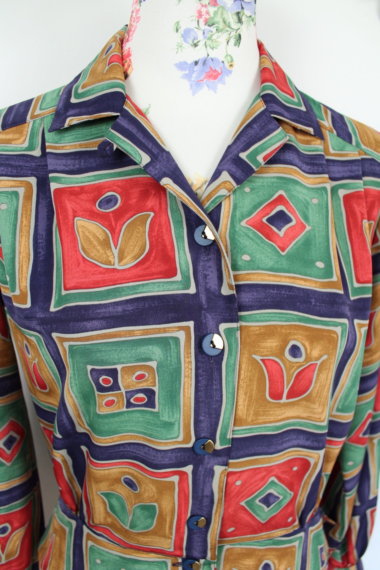 🌸Chemise vintage 80's formes géométriques colorées chic artistique🍒