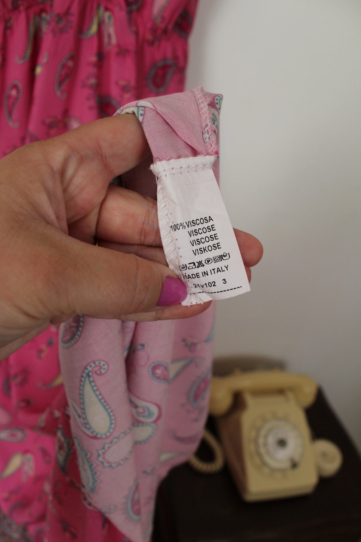 Robe longue fluide rose pep's motifs paisley - made in Italy - Taille 40