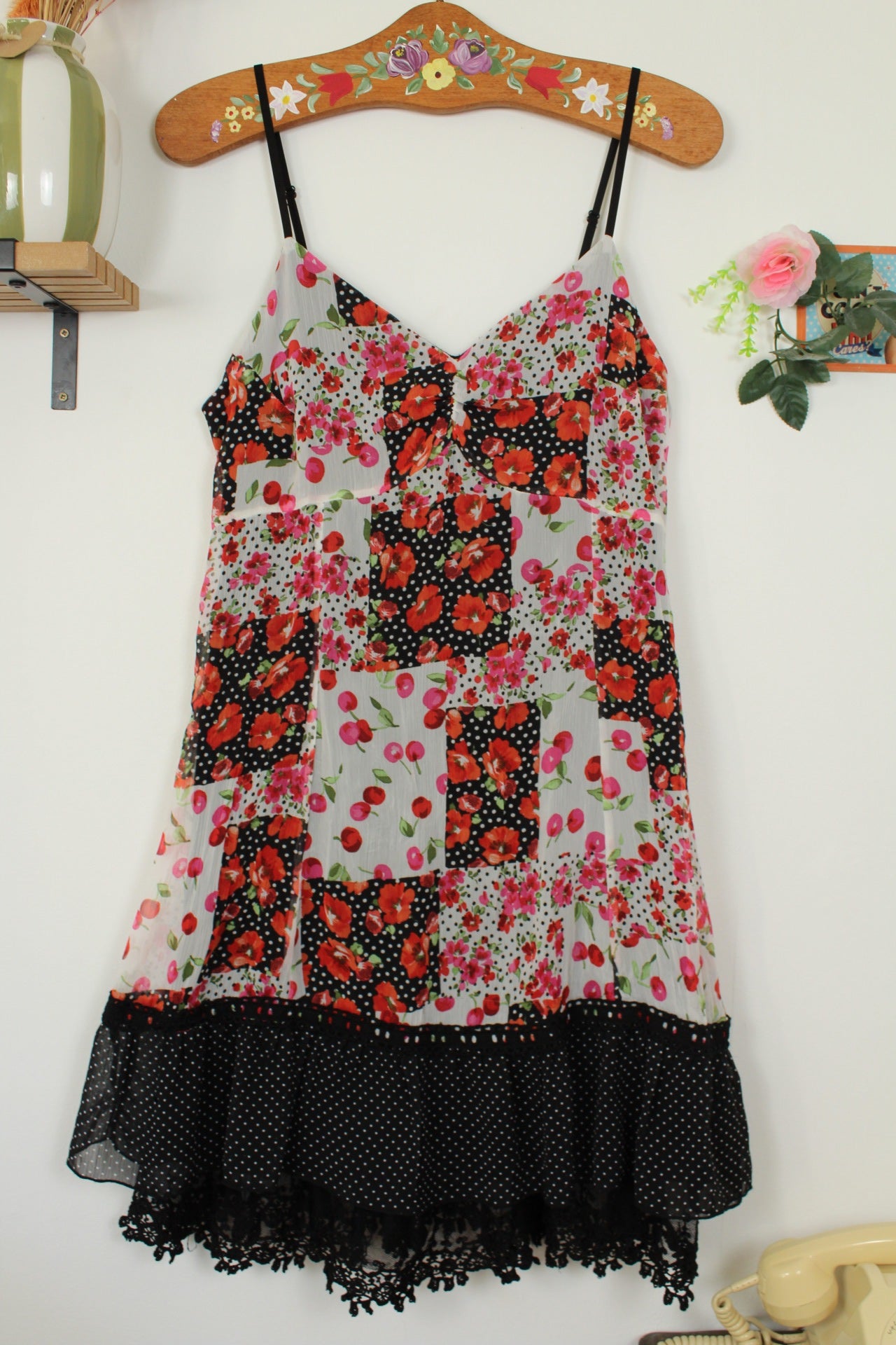 🌸🍒Robe patchwork cerises, coquelicots et pois - Patrice Bréal - Taille 38🍒🌸
