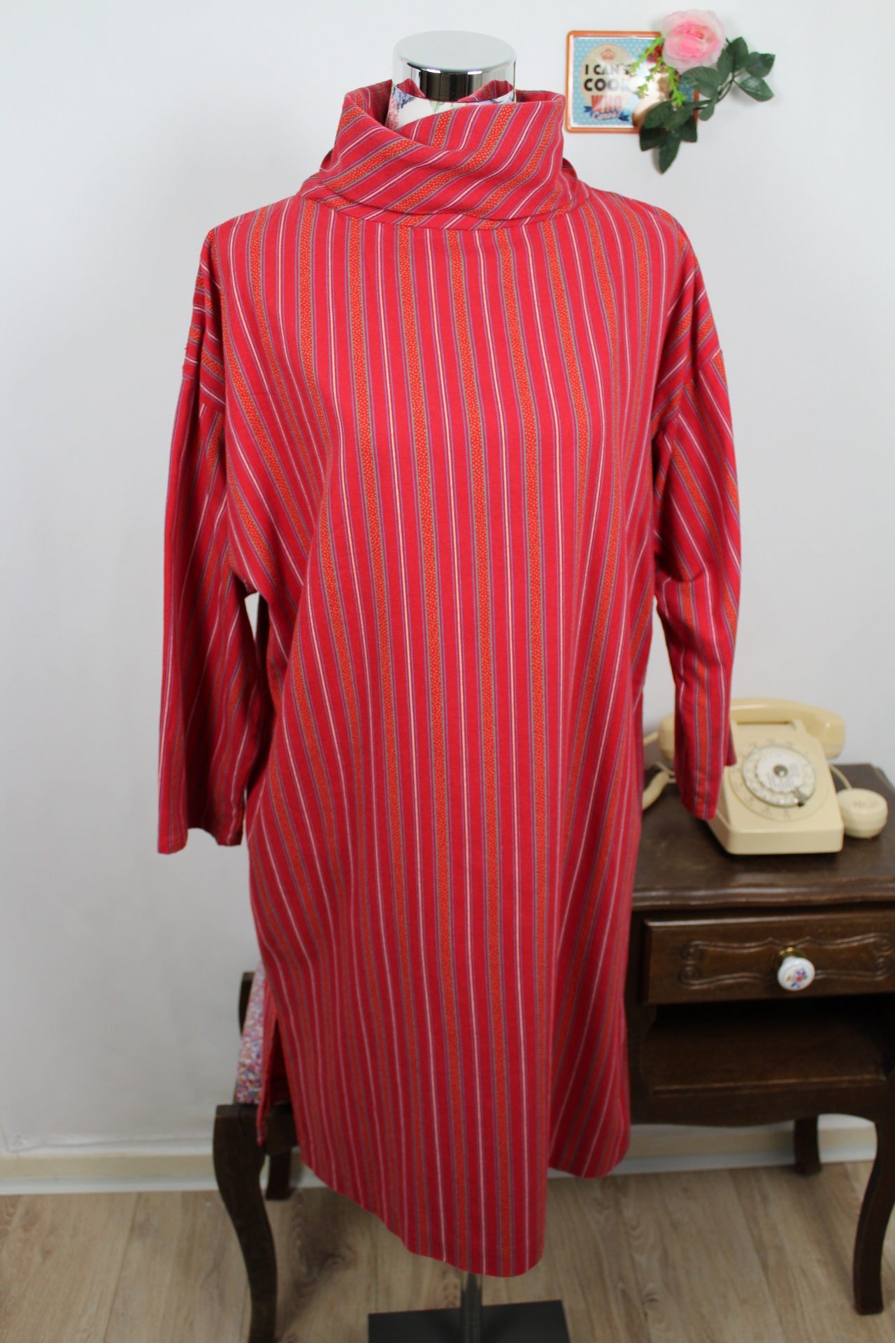 🌸🍒Robe d'hiver vintage 70s col roulé coton - esprit sweat fin - Taille 40 à 44🍒🌸