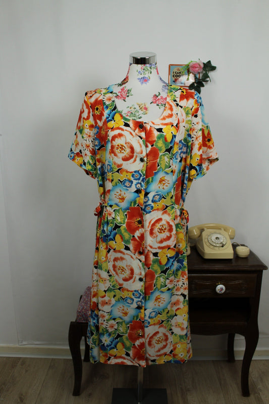 🌸🍒Robe vintage 80's fleurie explosion de couleurs - Taille 44 à 48🍒🌸
