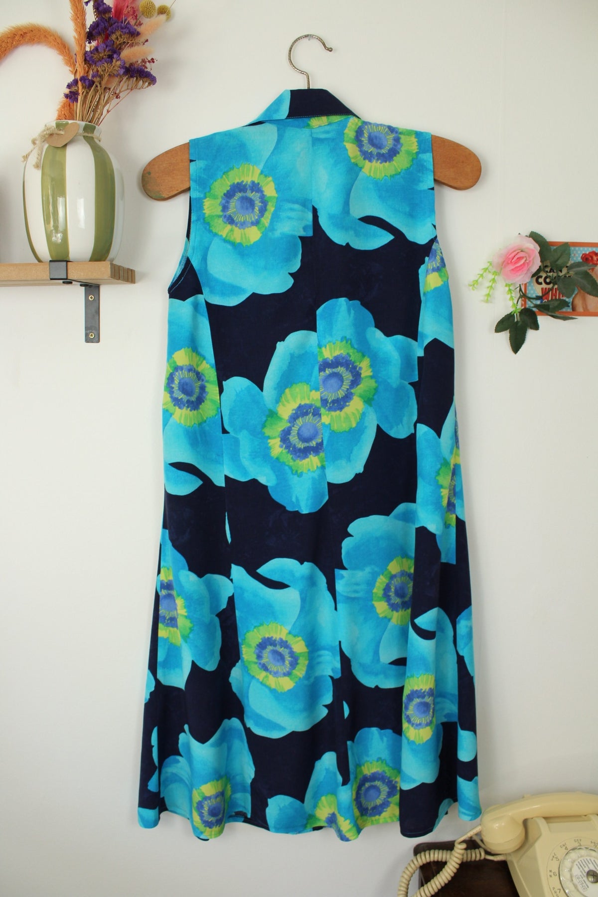 🌸🍒Robe chemise vintage années 90 fleurs XXL bleu ciel pep's - Taille 36🍒🌸