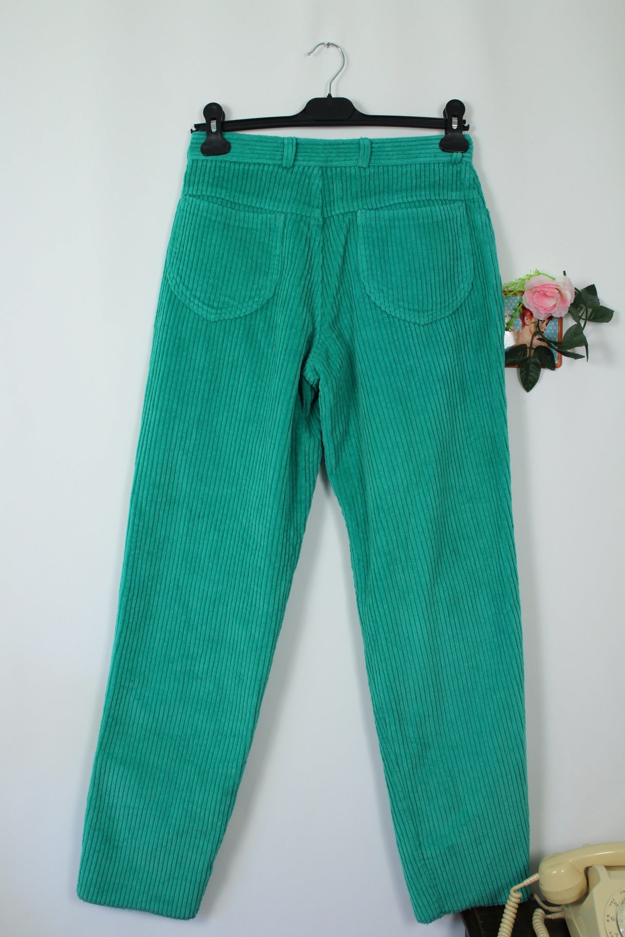 🍒🌸Pantalon vintage turquoise 80's en velours côtelé coton bombaz - Taille 38🌸🍒