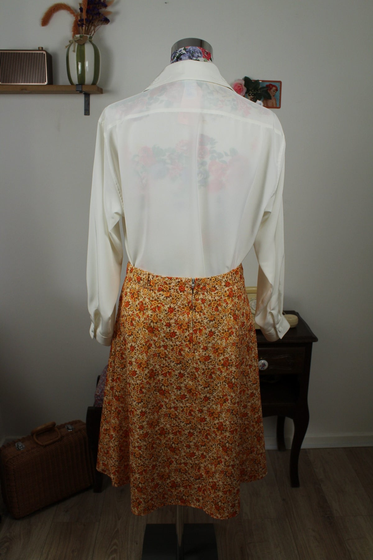 Chemise vintage années 80 blanche satinée col brodé romantique Ralph Luigi - Taille 40/42