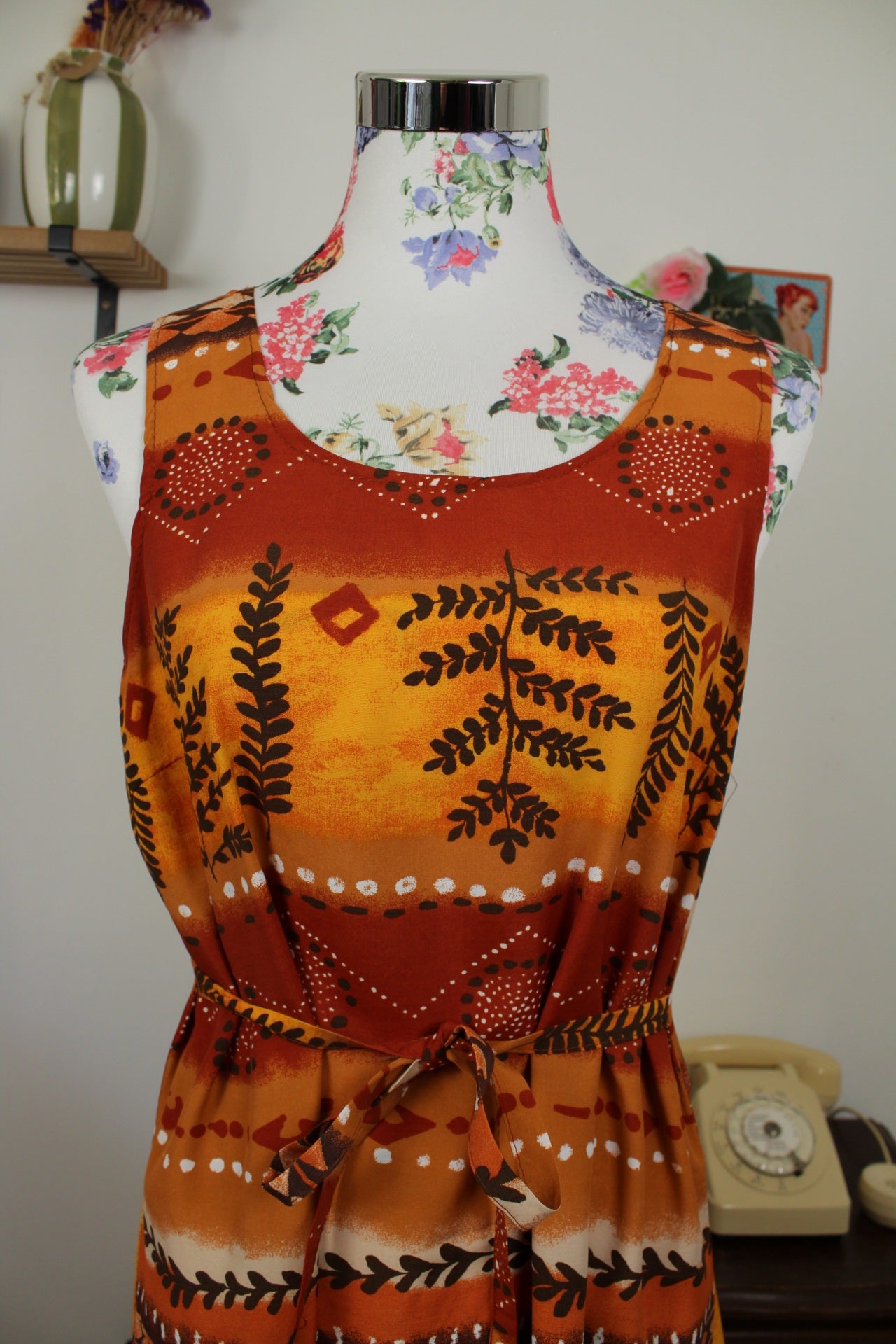 🌸🍒Robe vintage 90's motifs style ethnique façon coucher de soleil - Taille 38🍒🌸