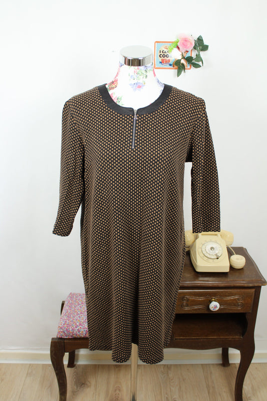 🍒🌸Robe pull vintage 80/90s à pois col effet cuir - Gevana made in France - Taille 42/44🌸🍒