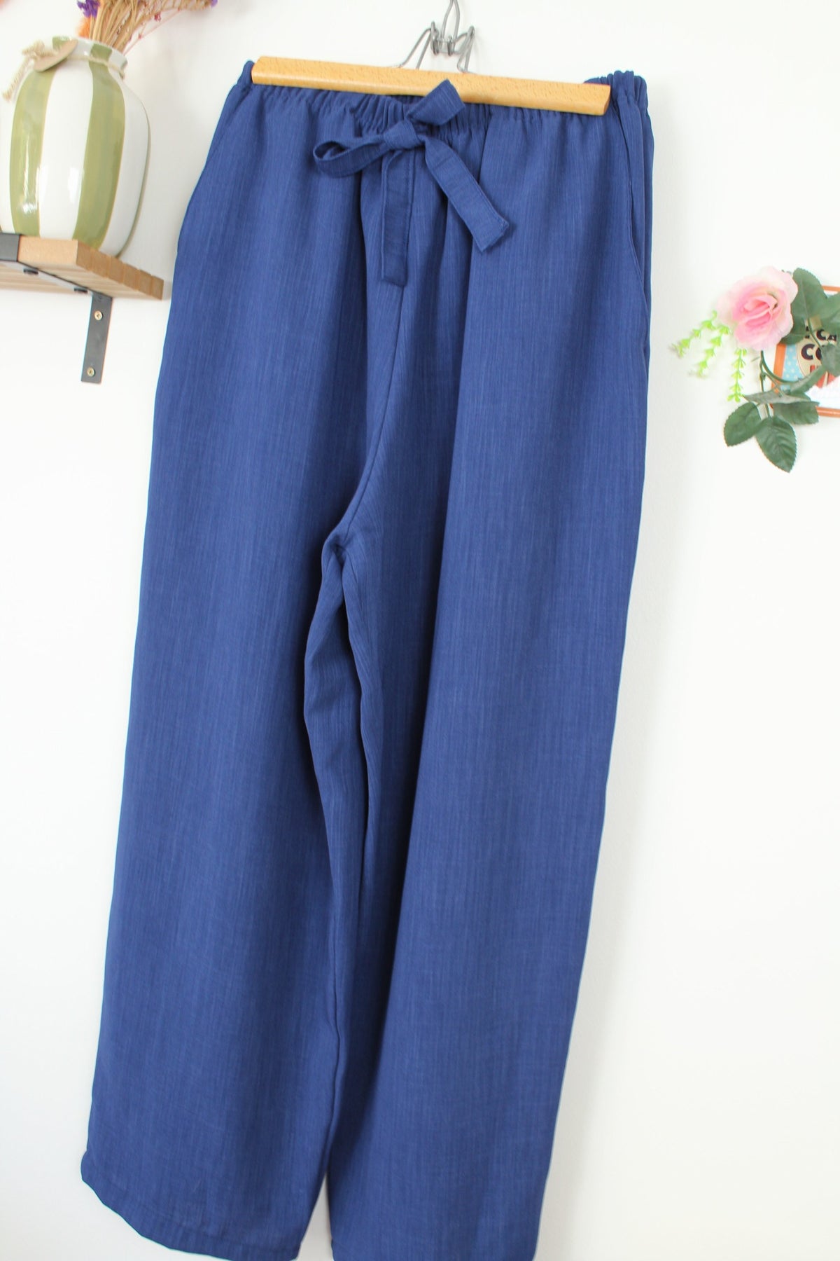 Pantalon vintage années 80/90 bleu profond - taille à nouer - Taille 44/46