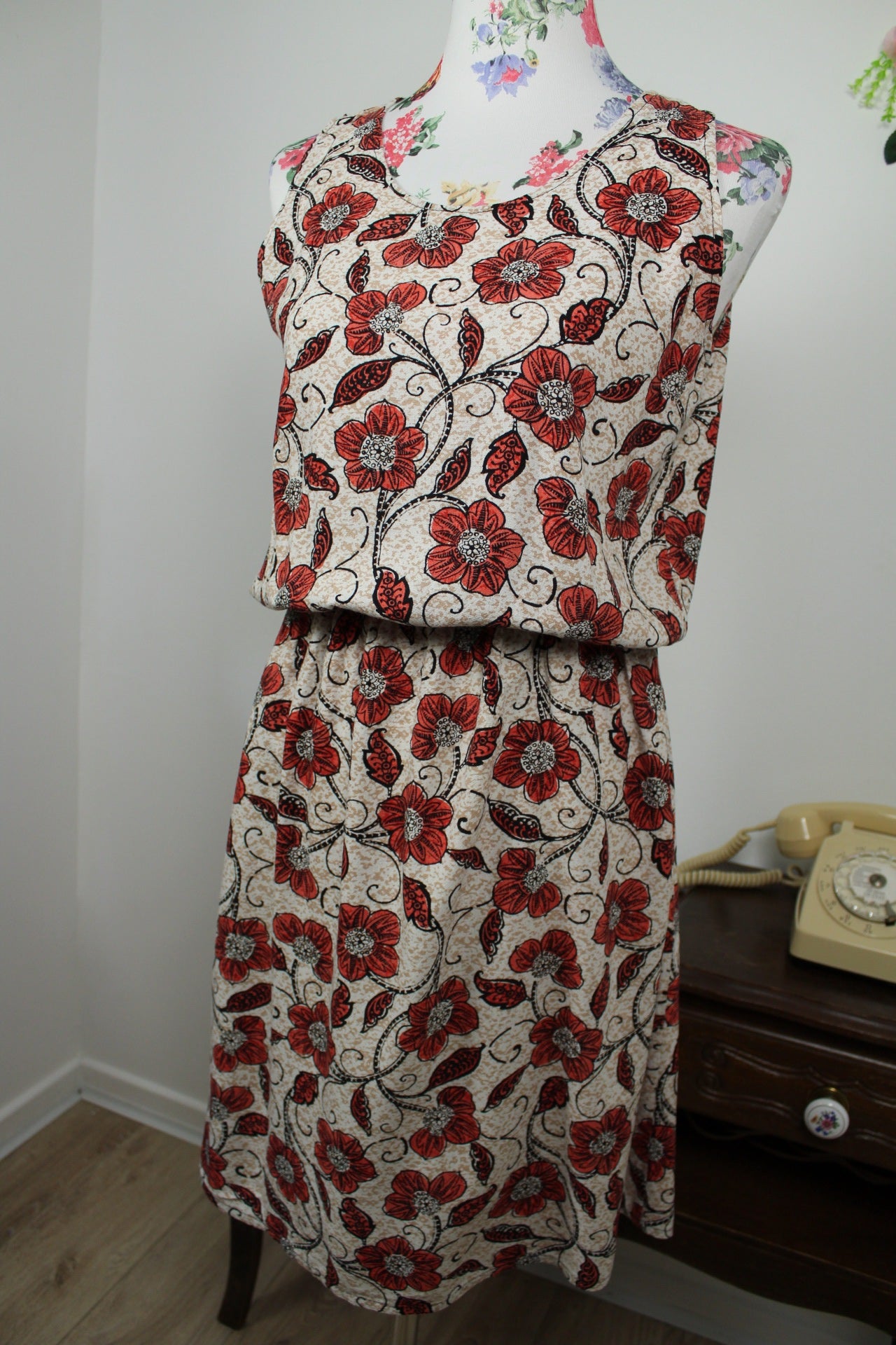 🌸🍒Robe vintage 90's fleurie esprit naturel lin & coton - Taille 38🍒🌸
