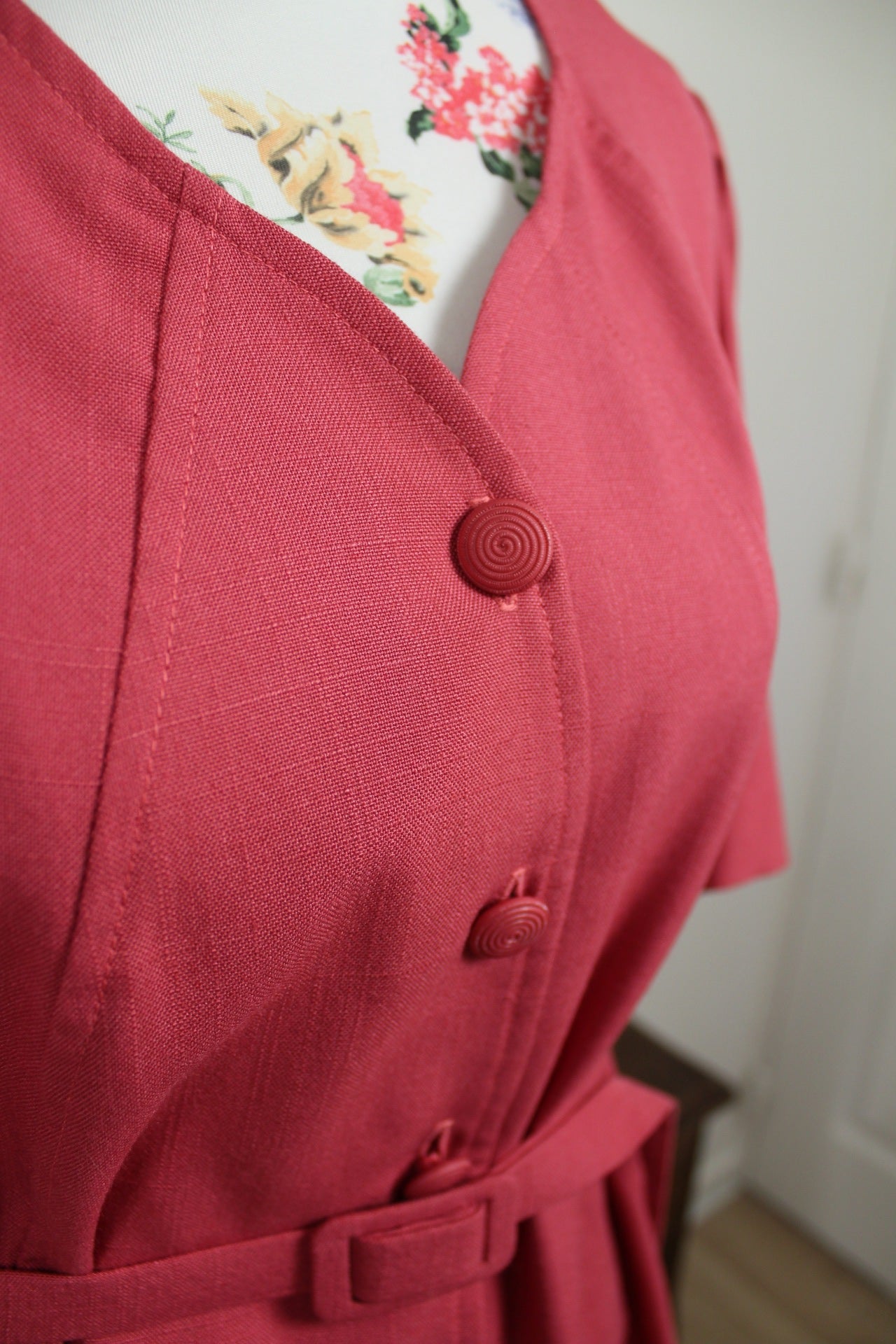 🌸🍒Robe vintage rose poudré 80's - coupe ceinturée - Taille 40/42🍒🌸