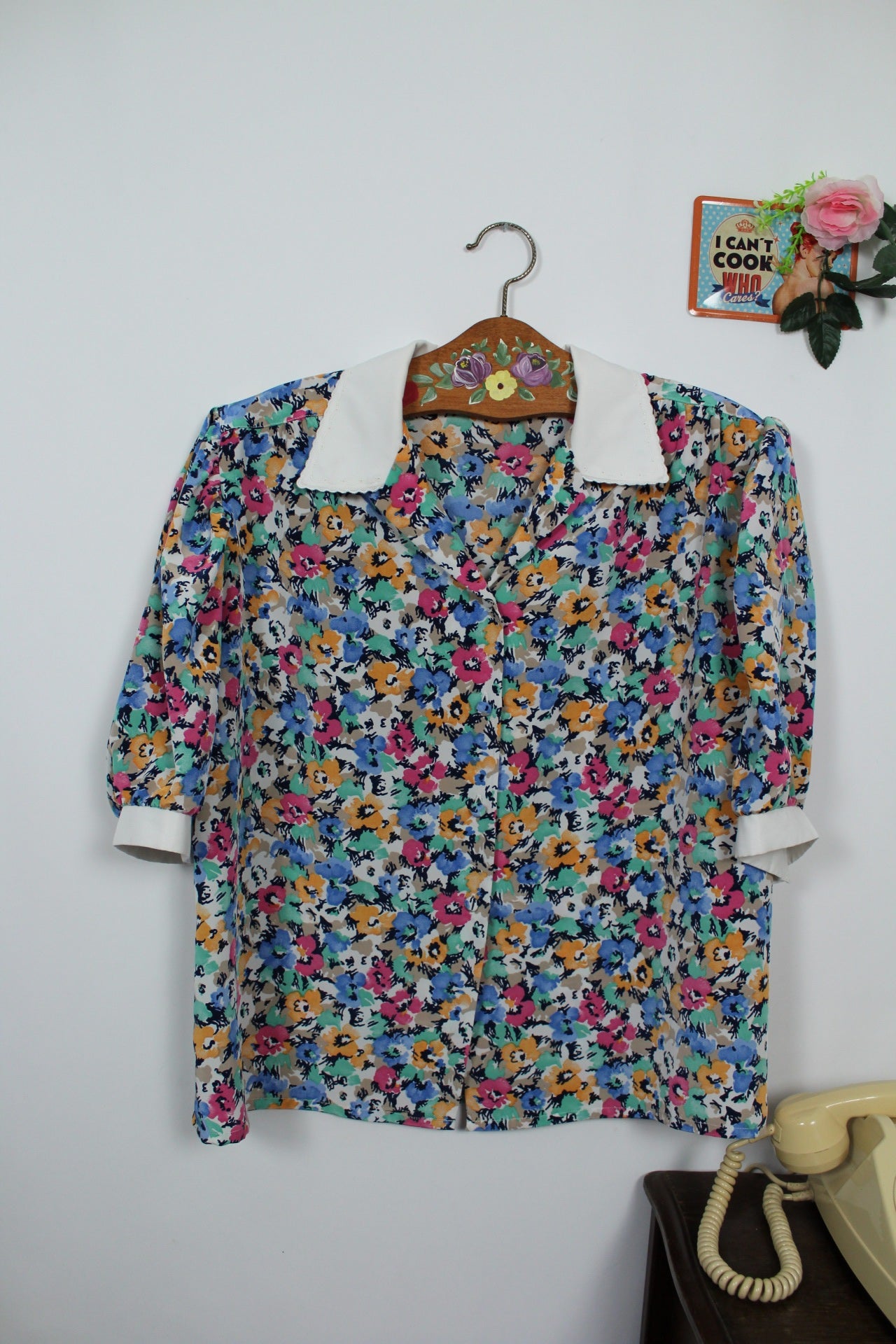 🍒🌸Chemisier vintage fleuri 70's à manches bouffantes - Maison du Jersey - Taille 42/44🌸🍒