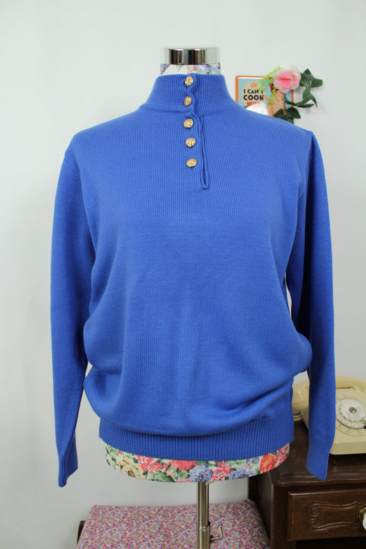 🍒🌸Pull vintage années 80 bleu pep's à boutons dorés - Taille 38🌸🍒