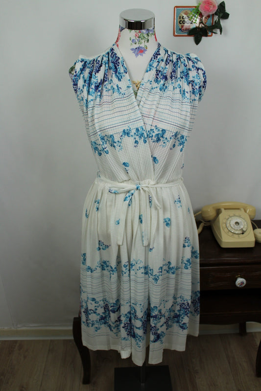 🌸🍒Robe plissée vintage 60/70's - motifs bulles d'eau - coupe pin-up esprit Marilyn - Taille 42/44🍒🌸