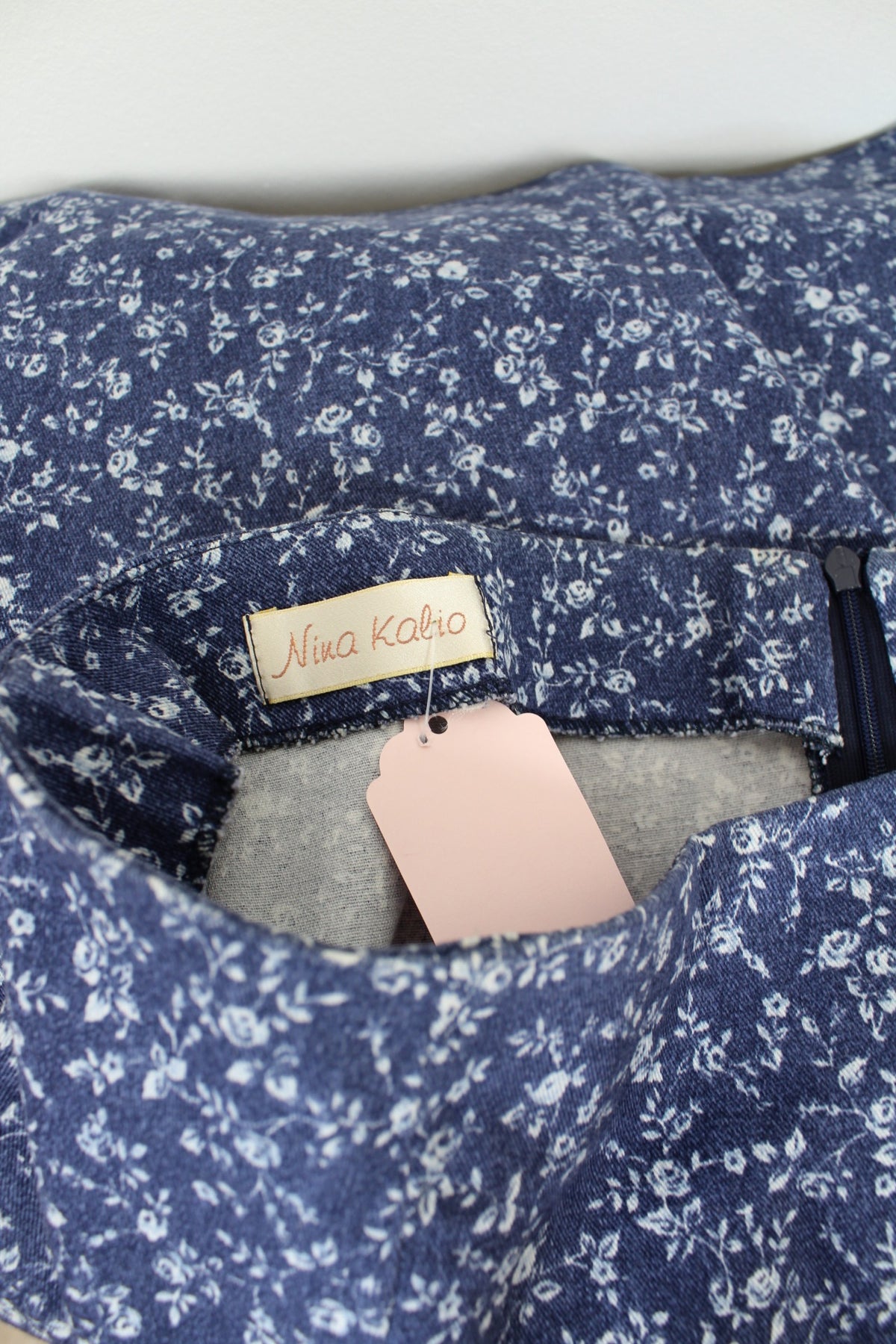 Jupe vintage années 90 Nina Kalio en denim effet fleuri liberty - Taille 40