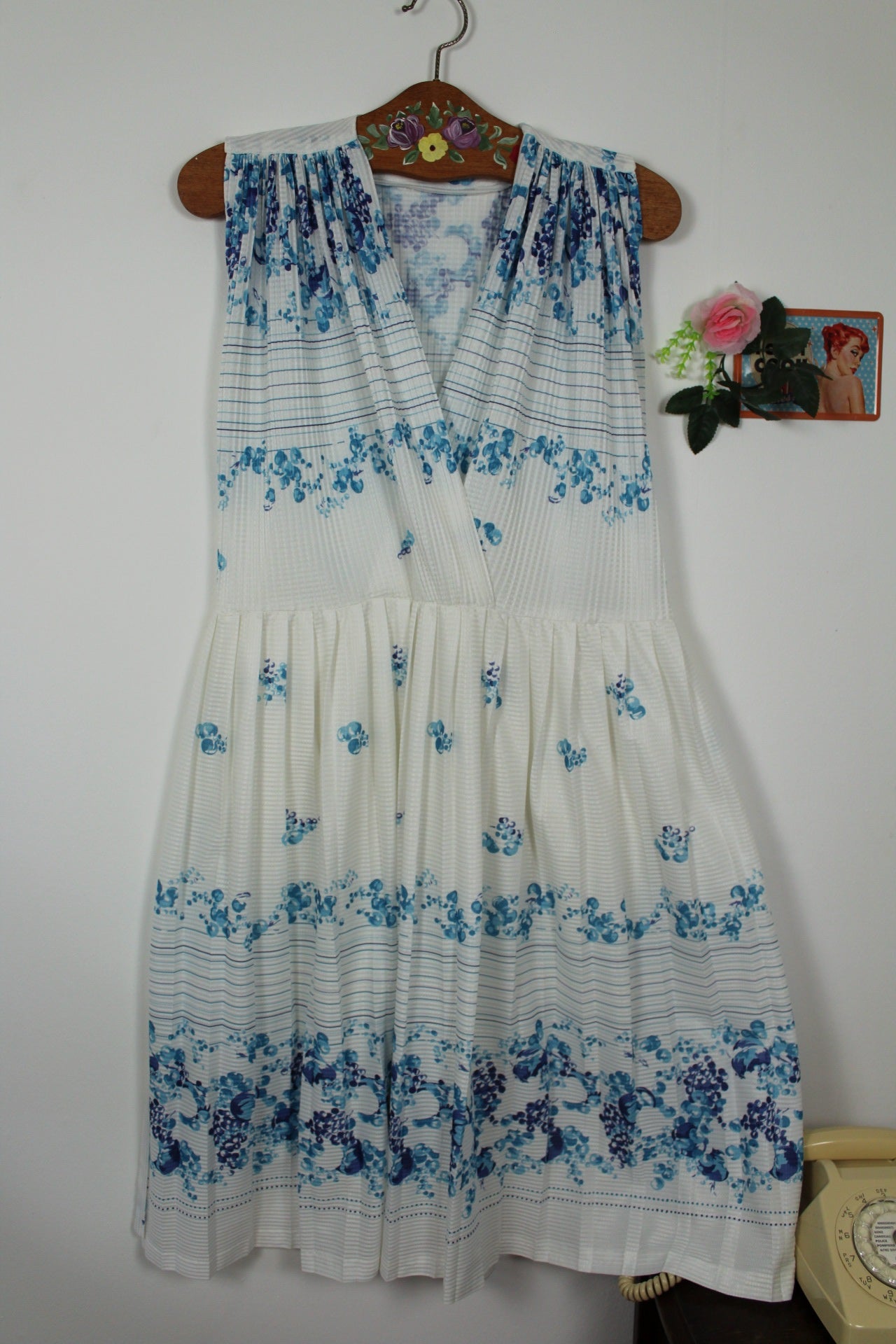 🌸🍒Robe plissée vintage 60/70's - motifs bulles d'eau - coupe pin-up esprit Marilyn - Taille 42/44🍒🌸