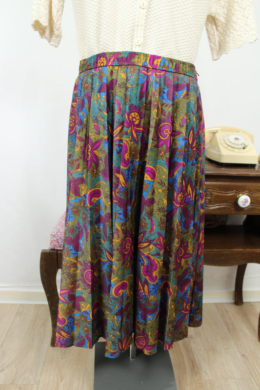 🍒🌸Jupe vintage 80's plissée motifs baroques psychédéliques floraux - Taille 42/44🌸🍒