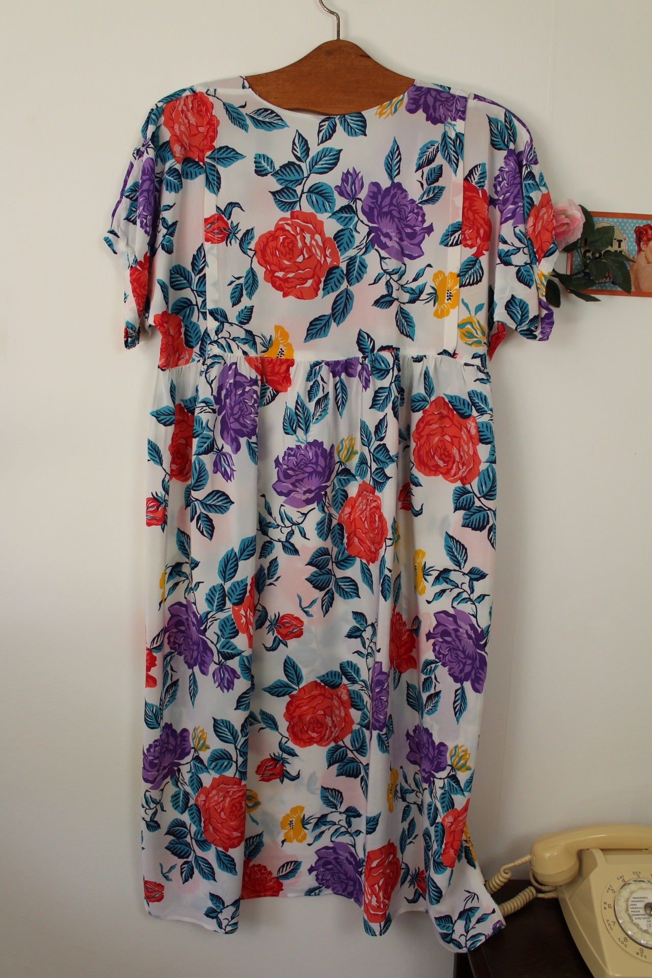 🌸🍒Robe vintage 80's blanche fleurie pep's - coupe & manches amples - Taille 38/40🍒🌸
