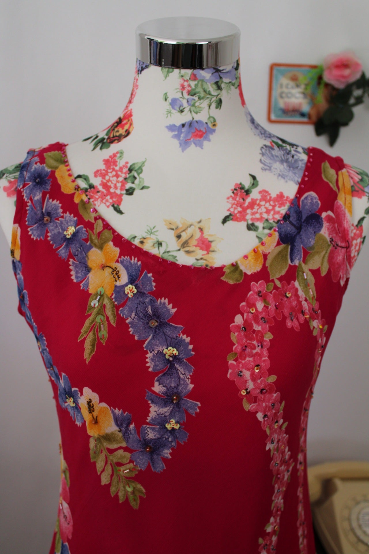 🌸🍒Robe vintage 90's inspirations fleurs tropicales et rose pep's - Taille 36/38🍒🌸