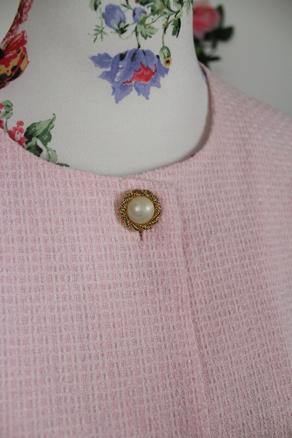 🌸 Ensemble jupe + veste preppy vintage 80's rose poudré - perles nacrées & boutons dorés🍒