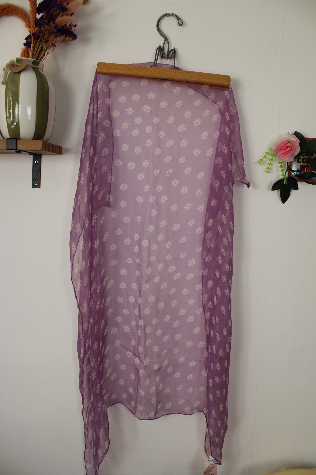 🌸🍒Foulard vintage années 90/2000 violet & marguerites🍒🌸