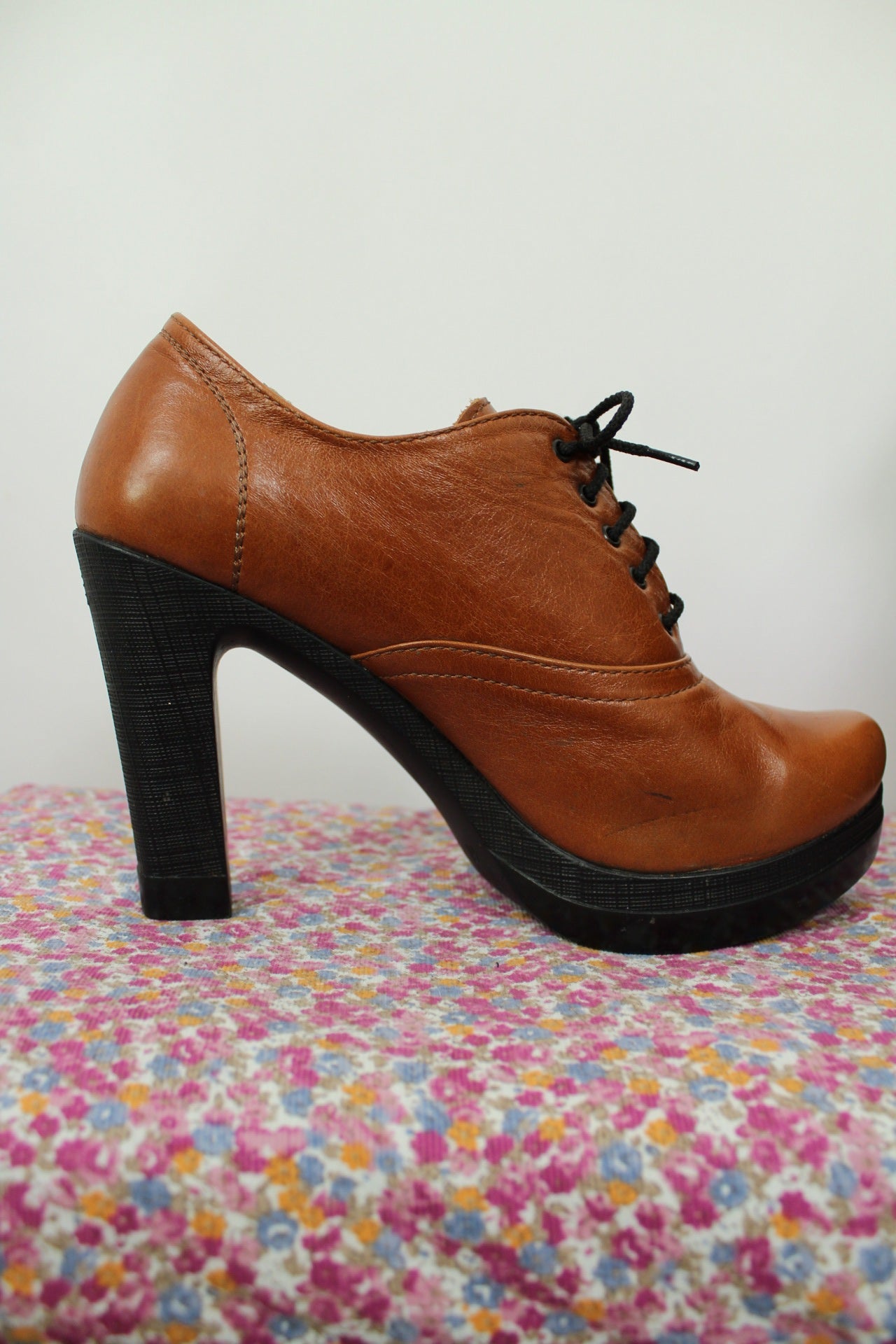 🌸🍒Derbies à talons en cuir marron type oxford rétro - pointure 39🍒🌸