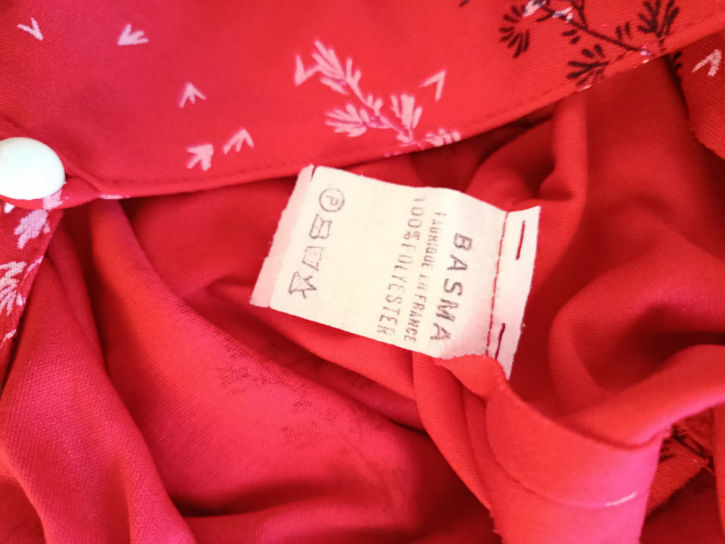 ✨Robe rouge vintage 70's Basma - branchage fleuri esprit Noël parisienne chic✨