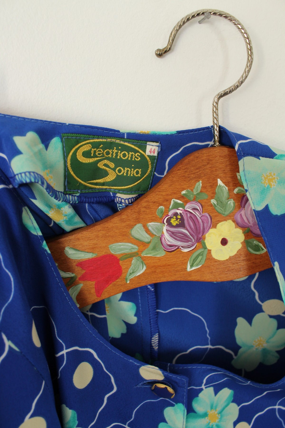 🌸🍒Chemise vintage années 80 bleu pep's - pois & fleurs - Taille 40🍒🌸