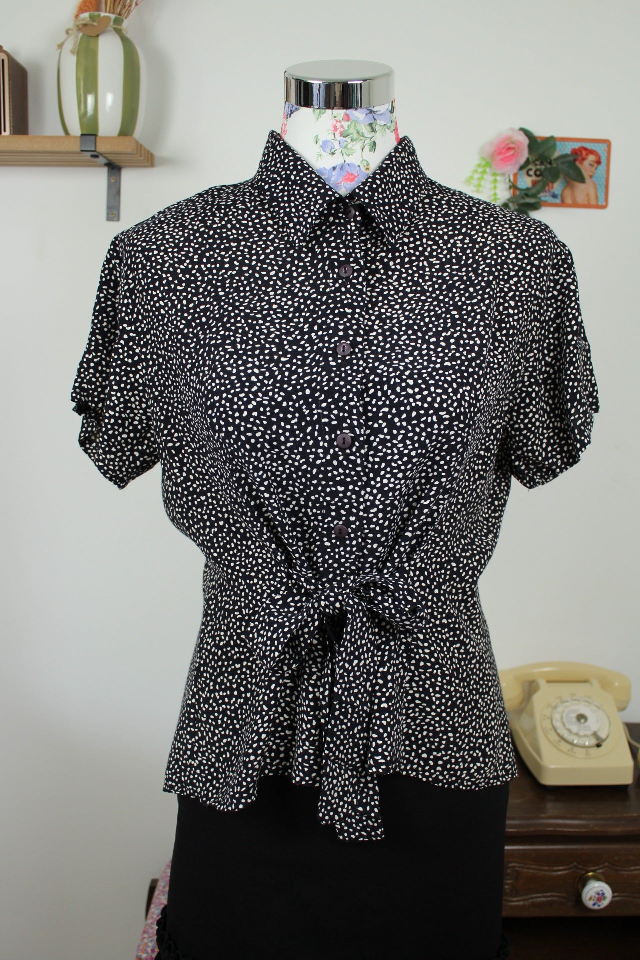 🌸🍒Chemisier vintage 80/90's à pois style pin-up/rockabilly - Taille 38🍒🌸