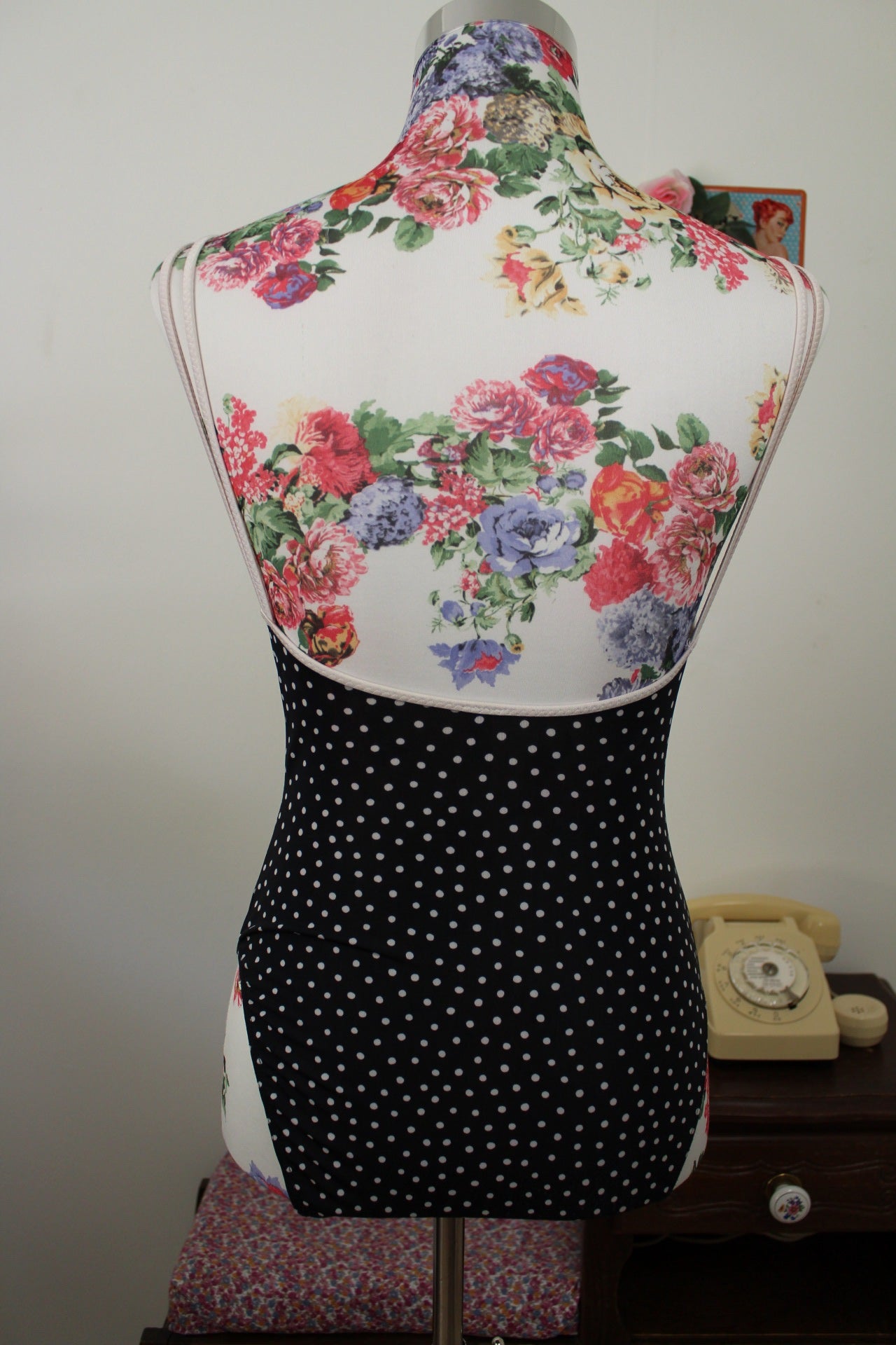 🌸🍒Maillot de bain vintage 80/90's noir & pois style pin-up - Taille 36🍒🌸