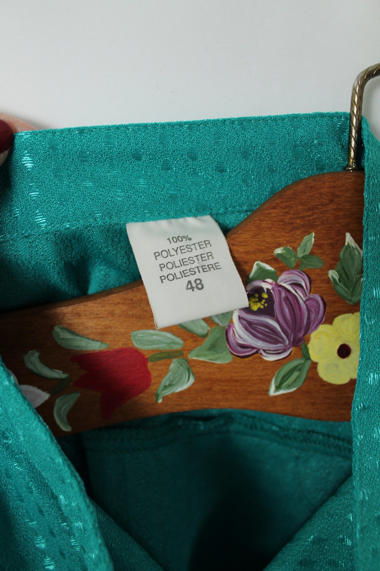 🌸🍒Blouse vintage 70's turquoise fuseaux satinés et col officier - Taille 38 à 42🍒🌸