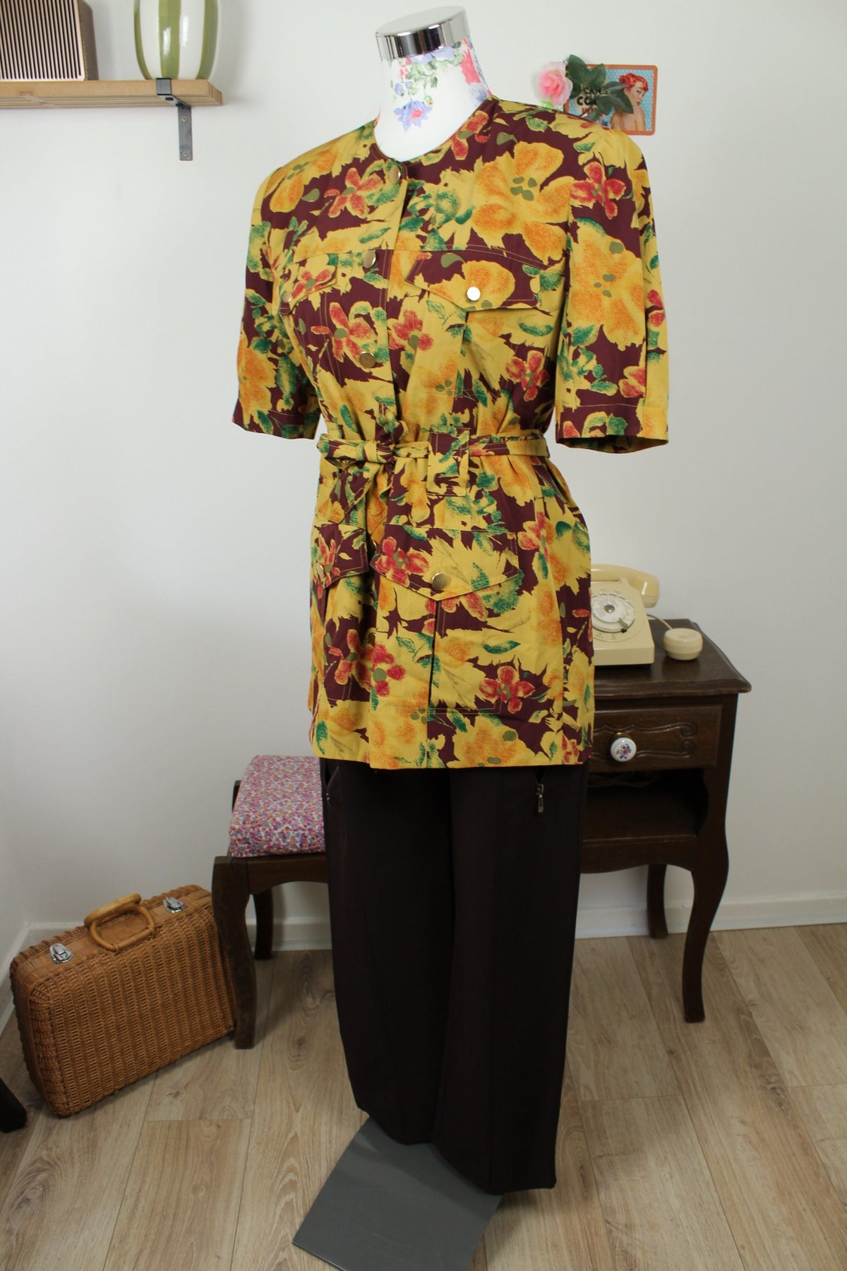Blouse veste vintage années 80 fleurs d'automne - Betty Barclay Taille 40