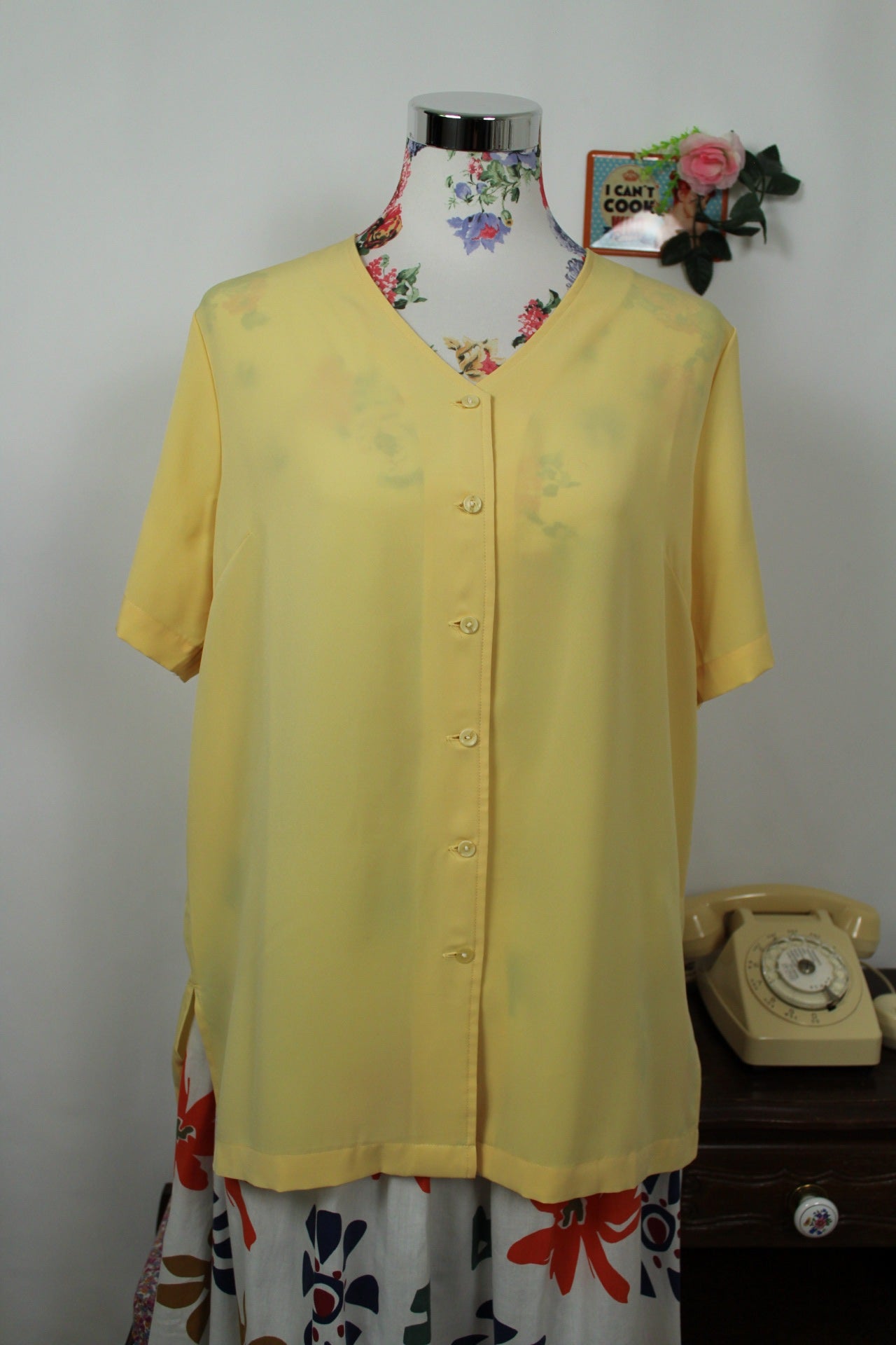 🌸🍒Blouse vintage 90's jaune clair ensoleillé - Taille 42/44🍒🌸
