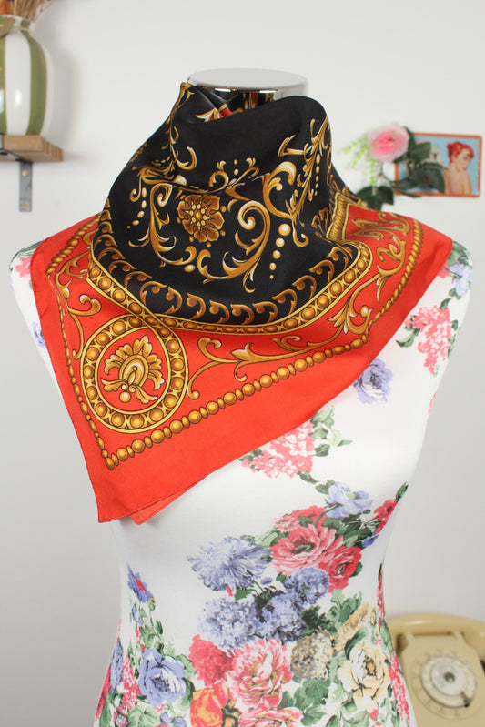 🌸🍒Foulard carré vintage années 80 style baroque chic🍒🌸