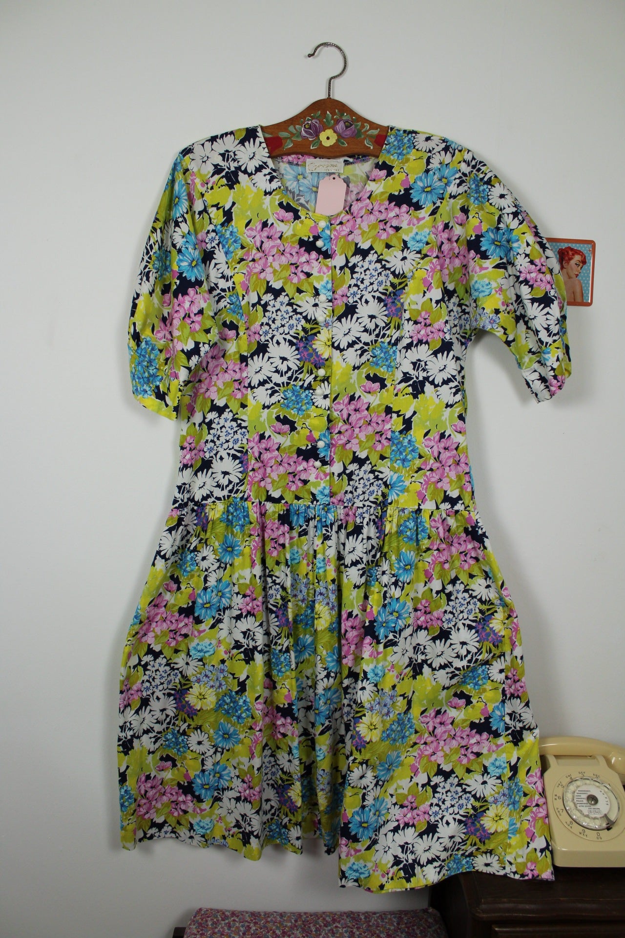 🌸🍒Robe vintage 80's fleurie Gevana - manches bouffantes 100% coton - Taille 38/40🍒🌸