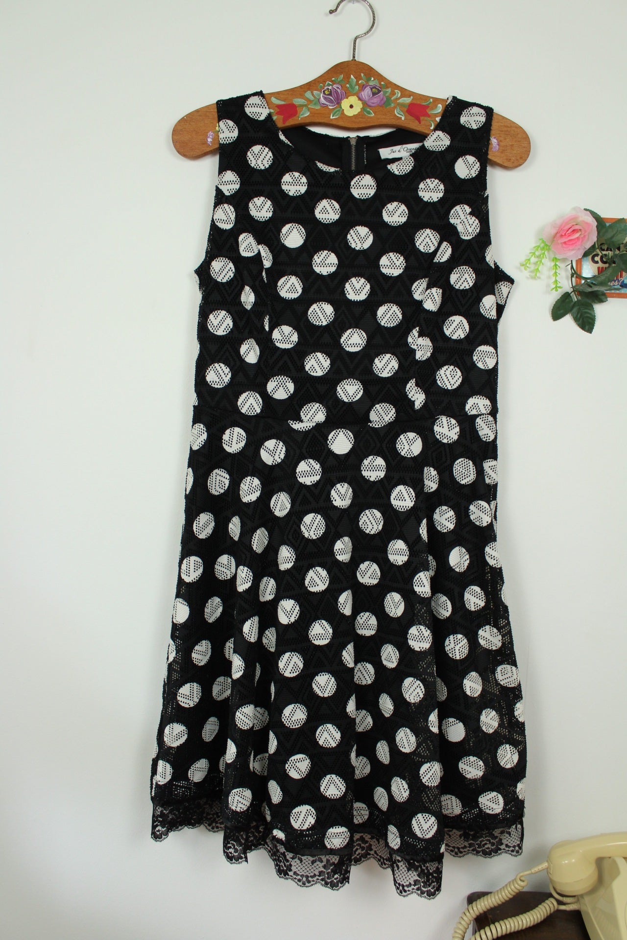 🌸🍒Robe pin-up/rockabilly Jus d'Orange pois ajourés - Taille 38🍒🌸