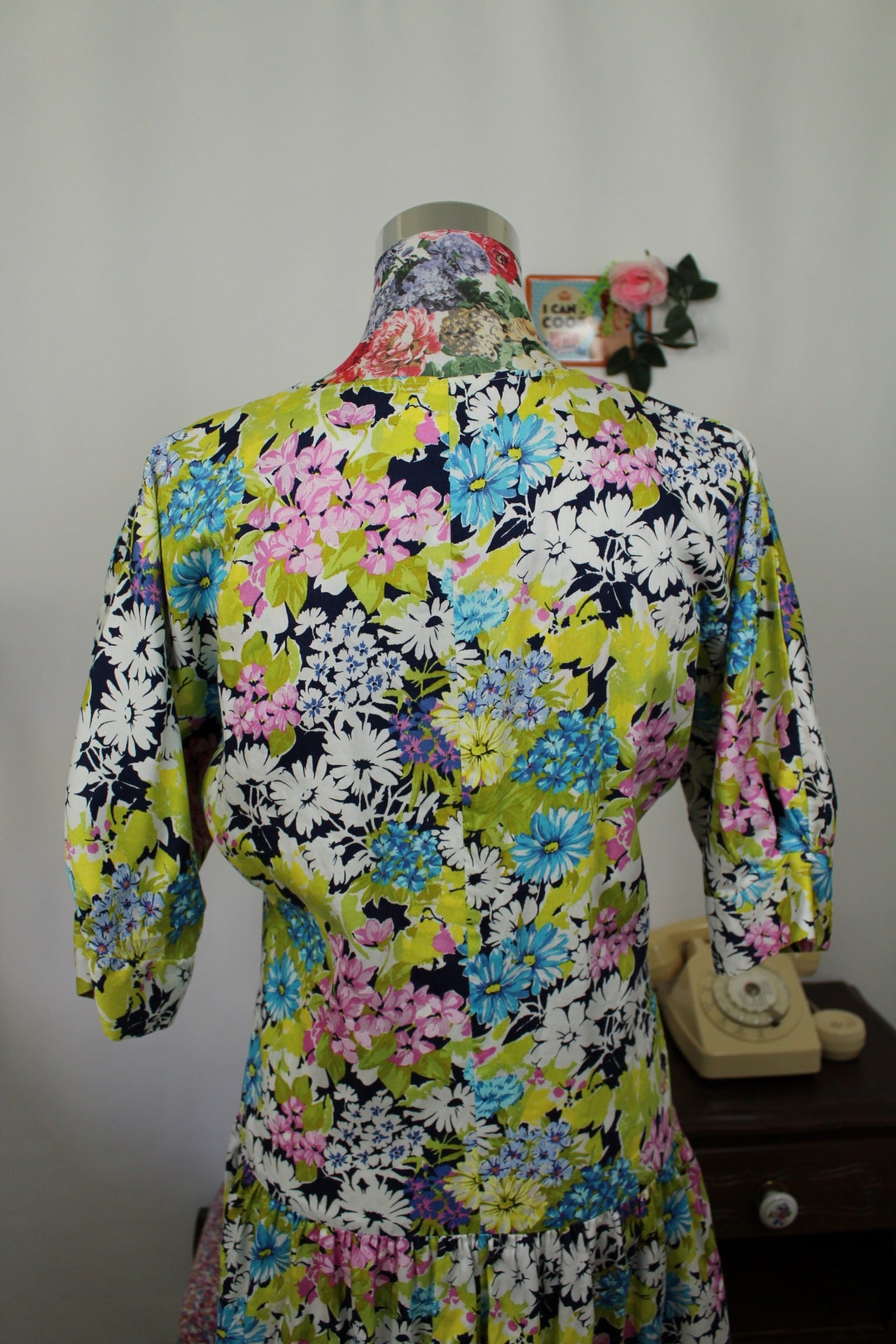 🌸🍒Robe vintage 80's fleurie Gevana - manches bouffantes 100% coton - Taille 38/40🍒🌸