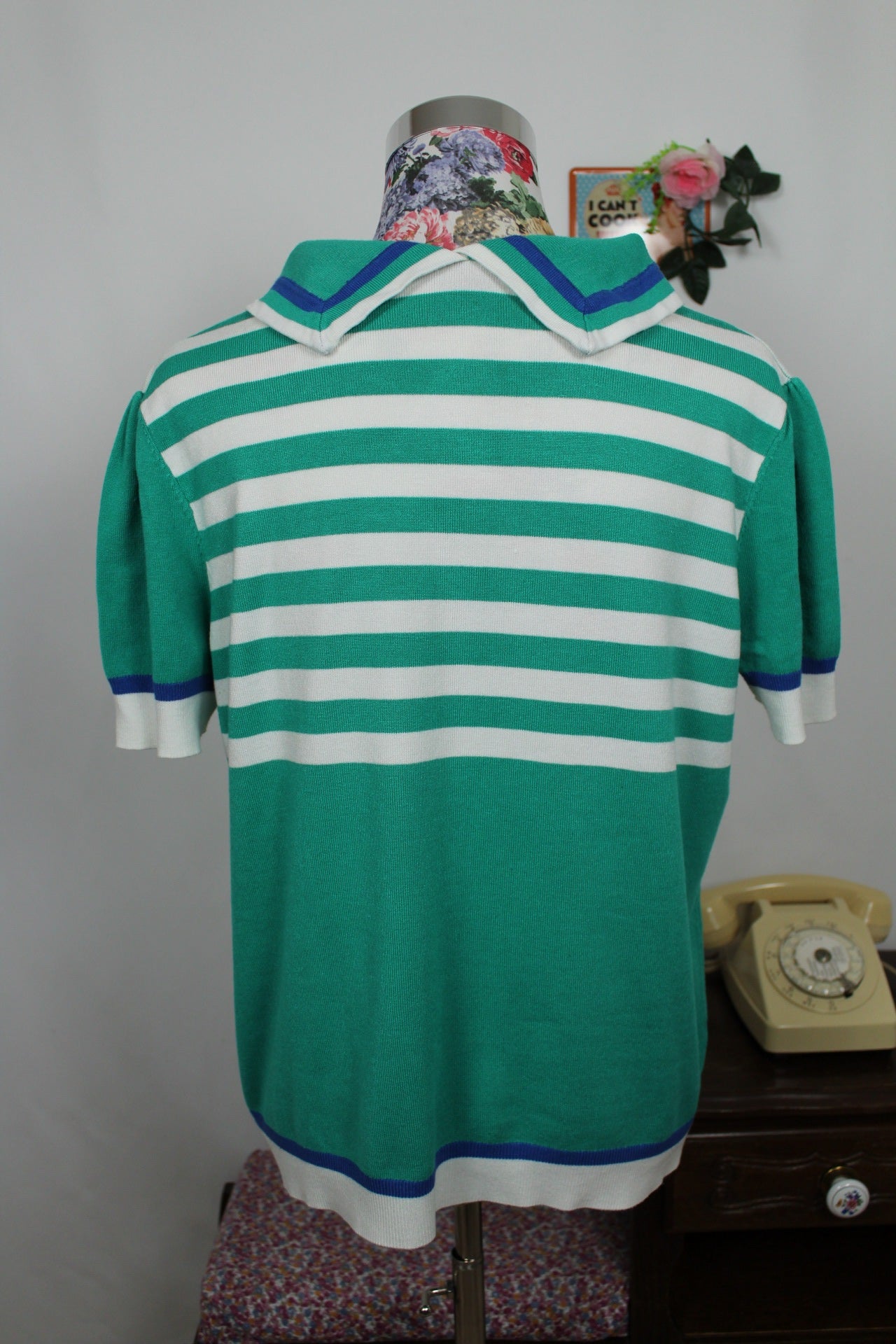 🍒🌸Polo rétro 80's rayé vert & blanc - Julie Guerlande - Taille 40/42🌸🍒
