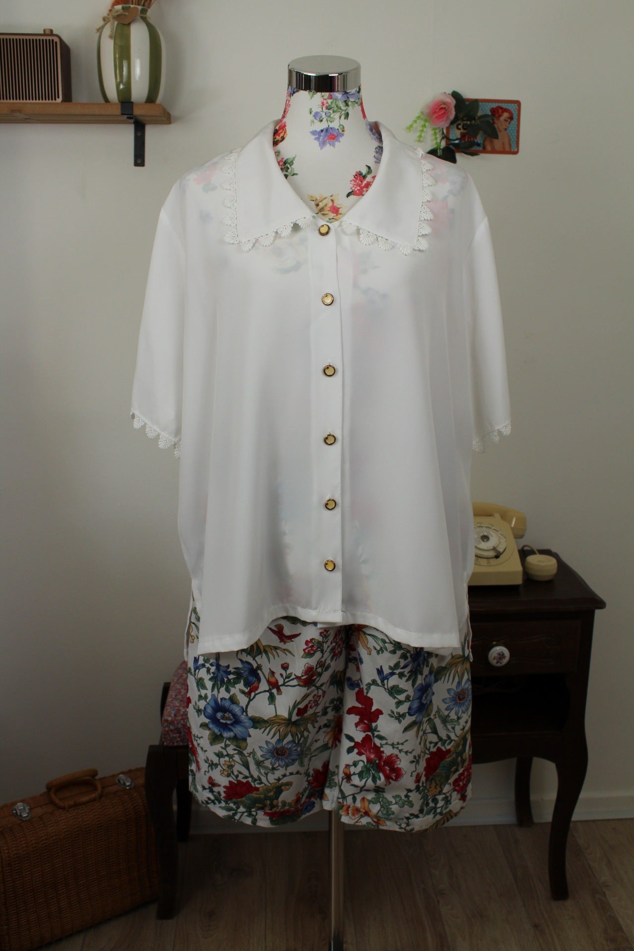 🌸🍒Chemise blanche vintage années 90 col brodé - Taille 48/50🍒🌸