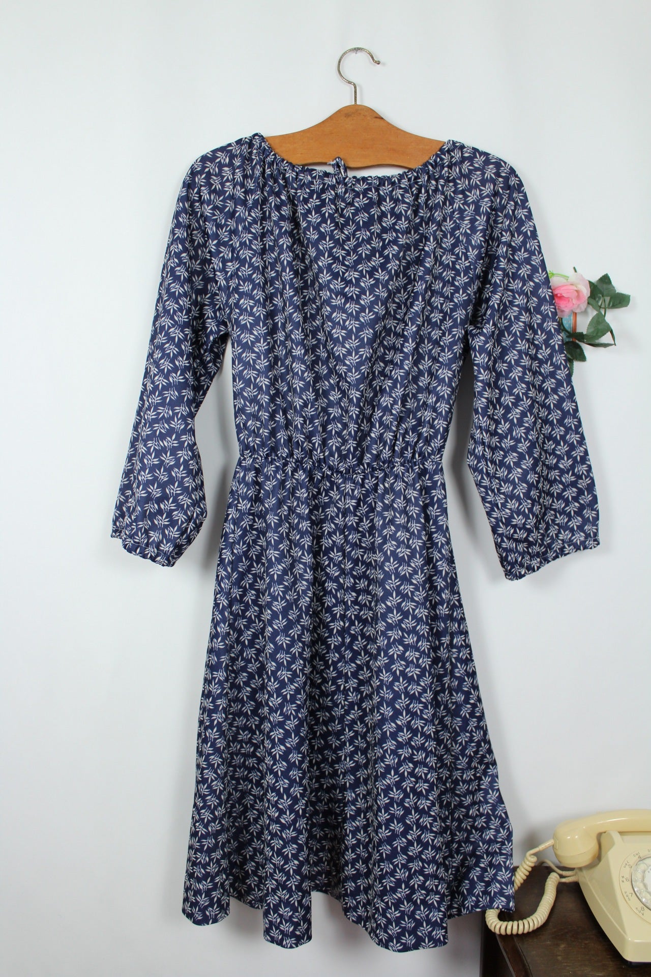 🌸🍒Robe vintage 70/80s romantique bohème - bleu marine & manches larges - Taille 38/40🍒🌸