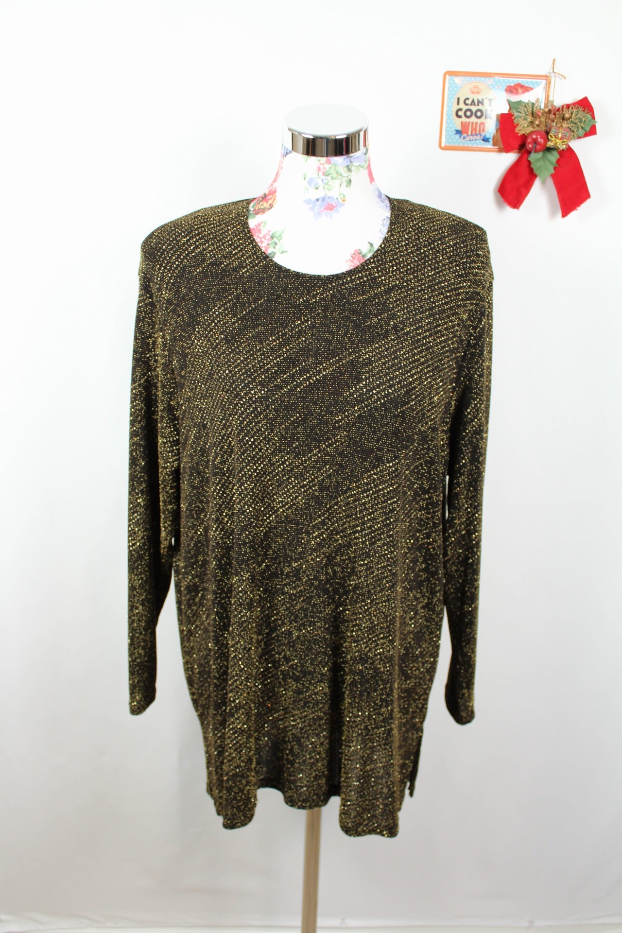 ✨Blouse noire vintage 90s Catwalk Paris - longue & pailletée dorée de soirée✨